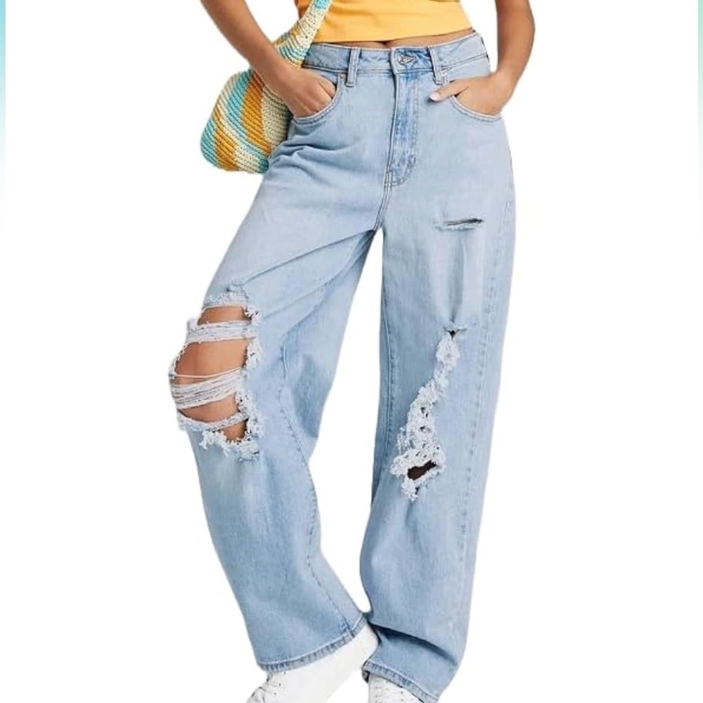 Wild Fable Women's Super-High Rise Distressed Baggy Wide Leg Jeans Size 6/28R
